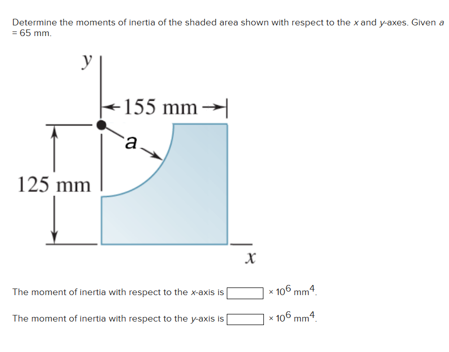 Determine the moments of inertia of the shaded