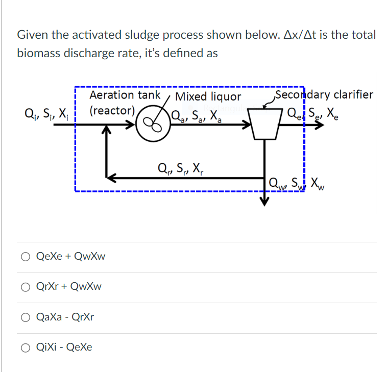 Given the activated sludge process shown below. x