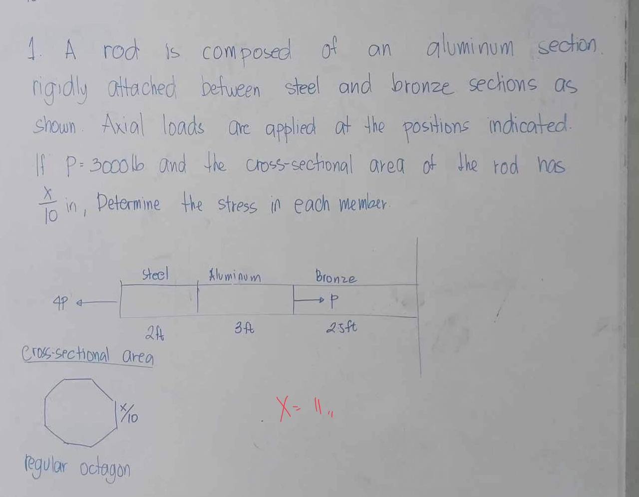 A rod is composed of an aluminum section. rigidly