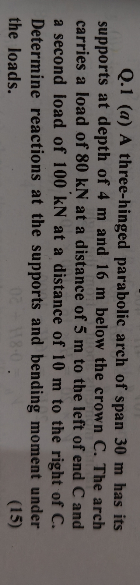 Q . 1 ( a ) A three - hinged parabolic arch of