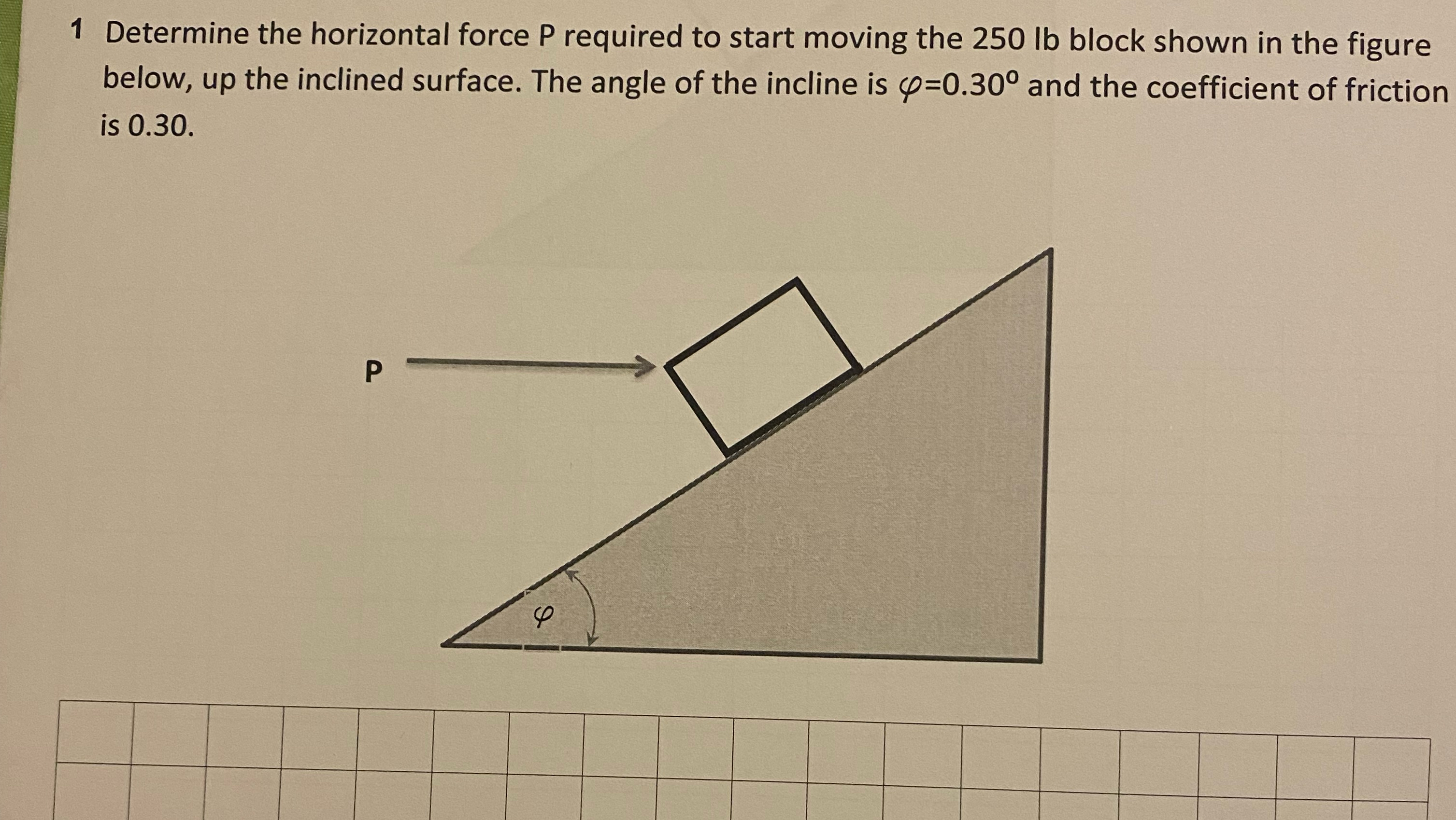 1 Determine the horizontal force P required to
