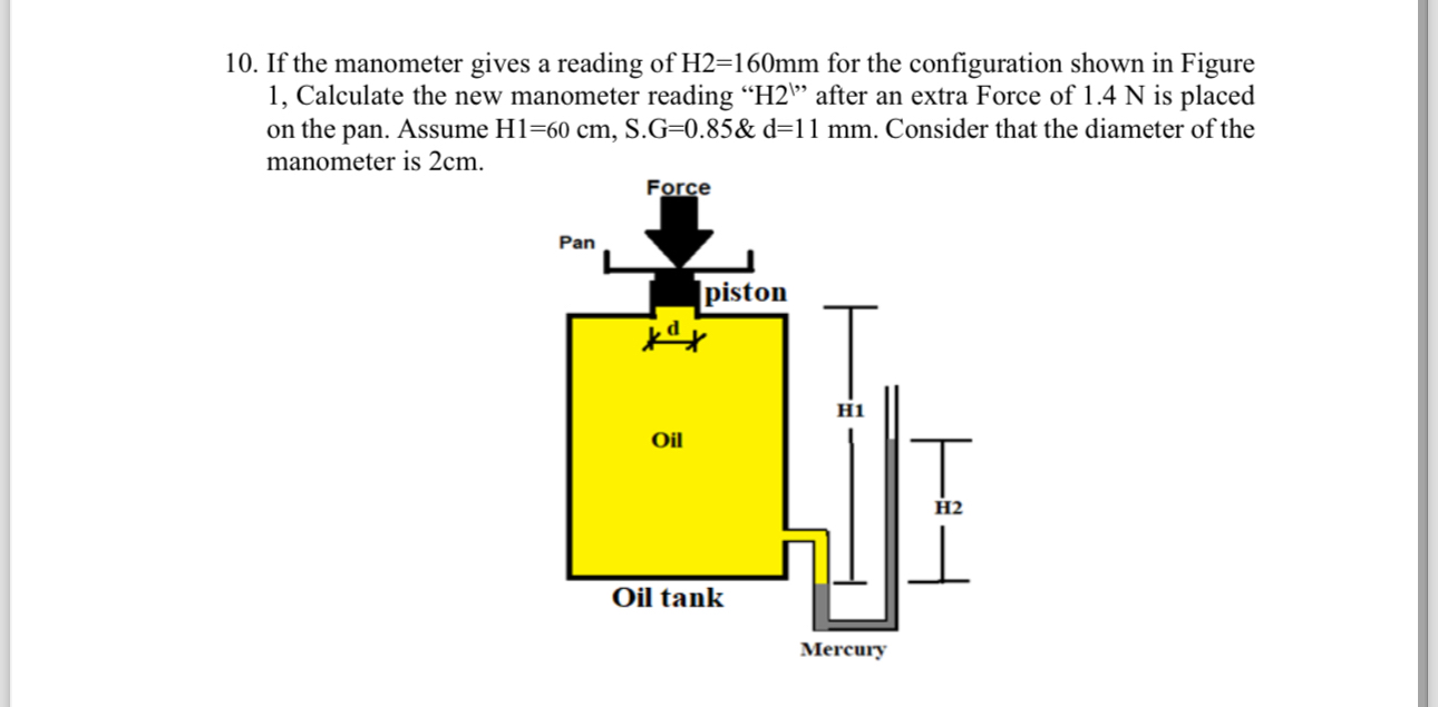 If the manometer gives a reading of H 2 = 1 6 0 m