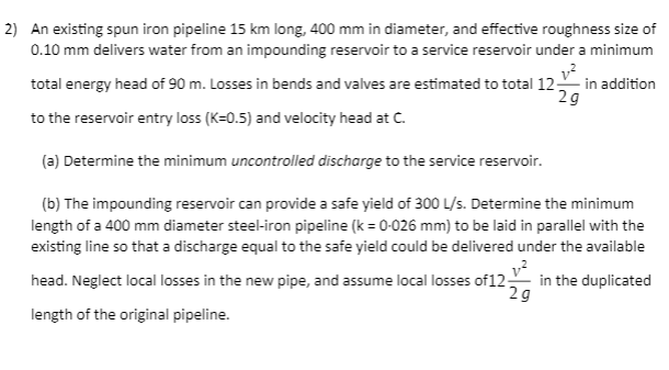 An existing spun iron pipeline 1 5 k m long, 4 0
