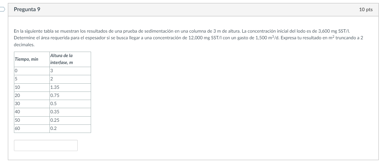Pregunta 9 En la siguiente tabla se muestran los