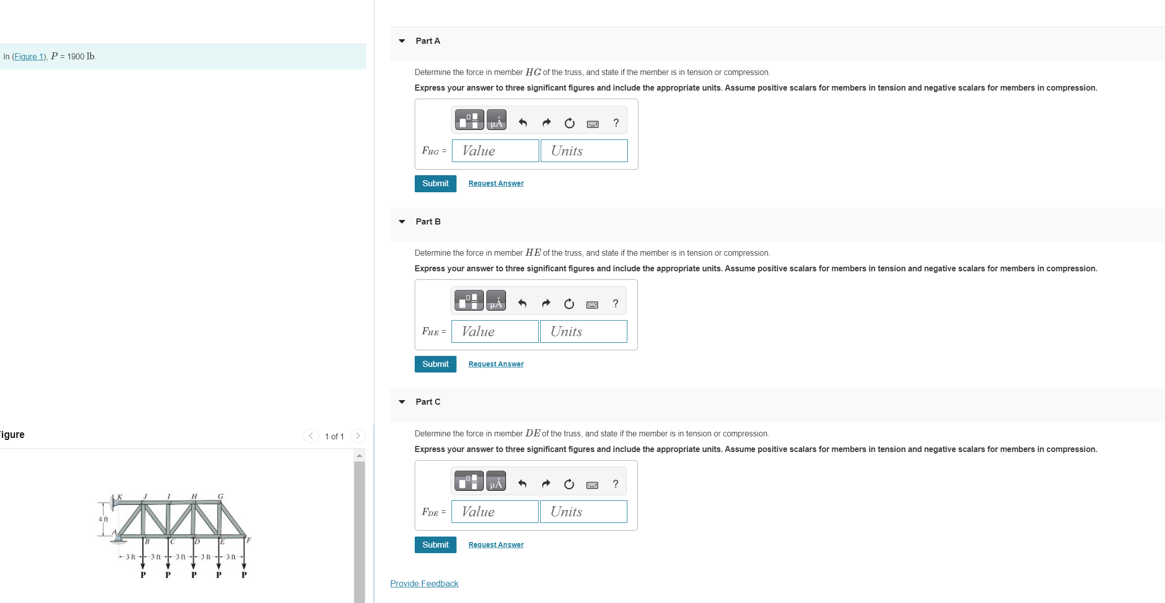 In ( Figure 1 ) , P = 1 9 0 0 l b . Determine the