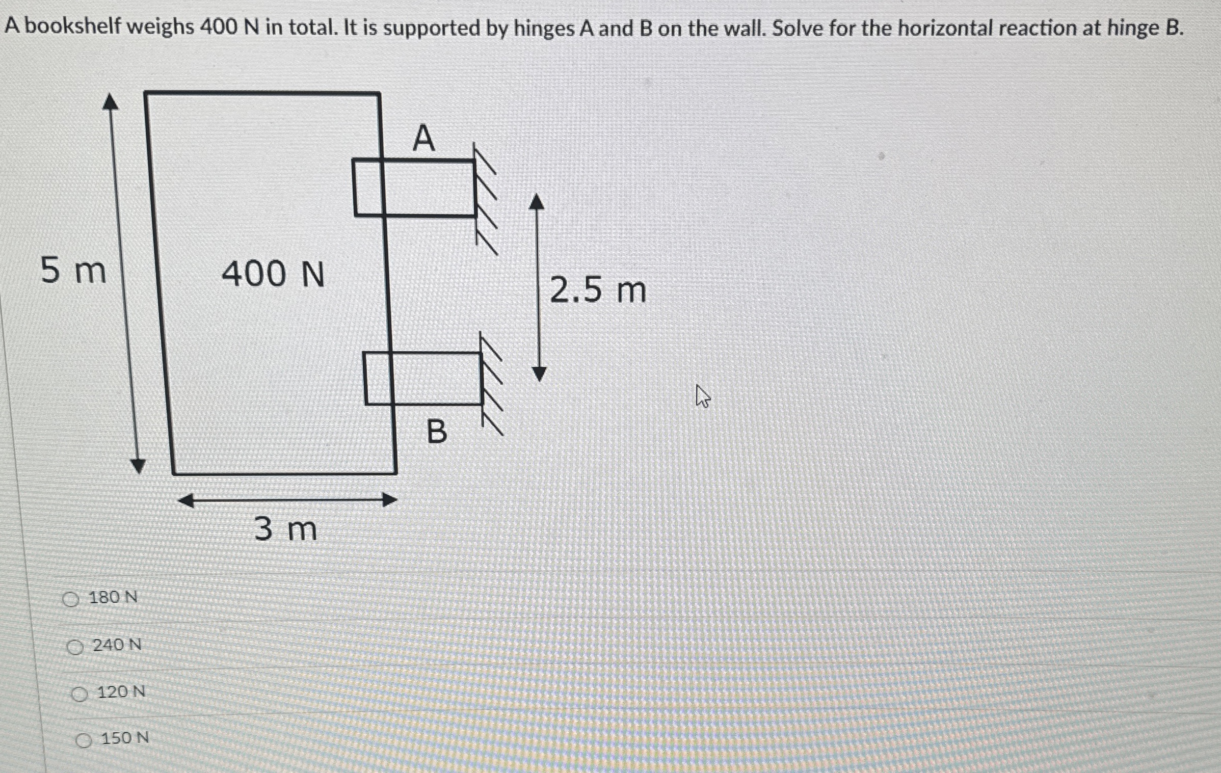 A bookshelf weighs 4 0 0 N in total. It is
