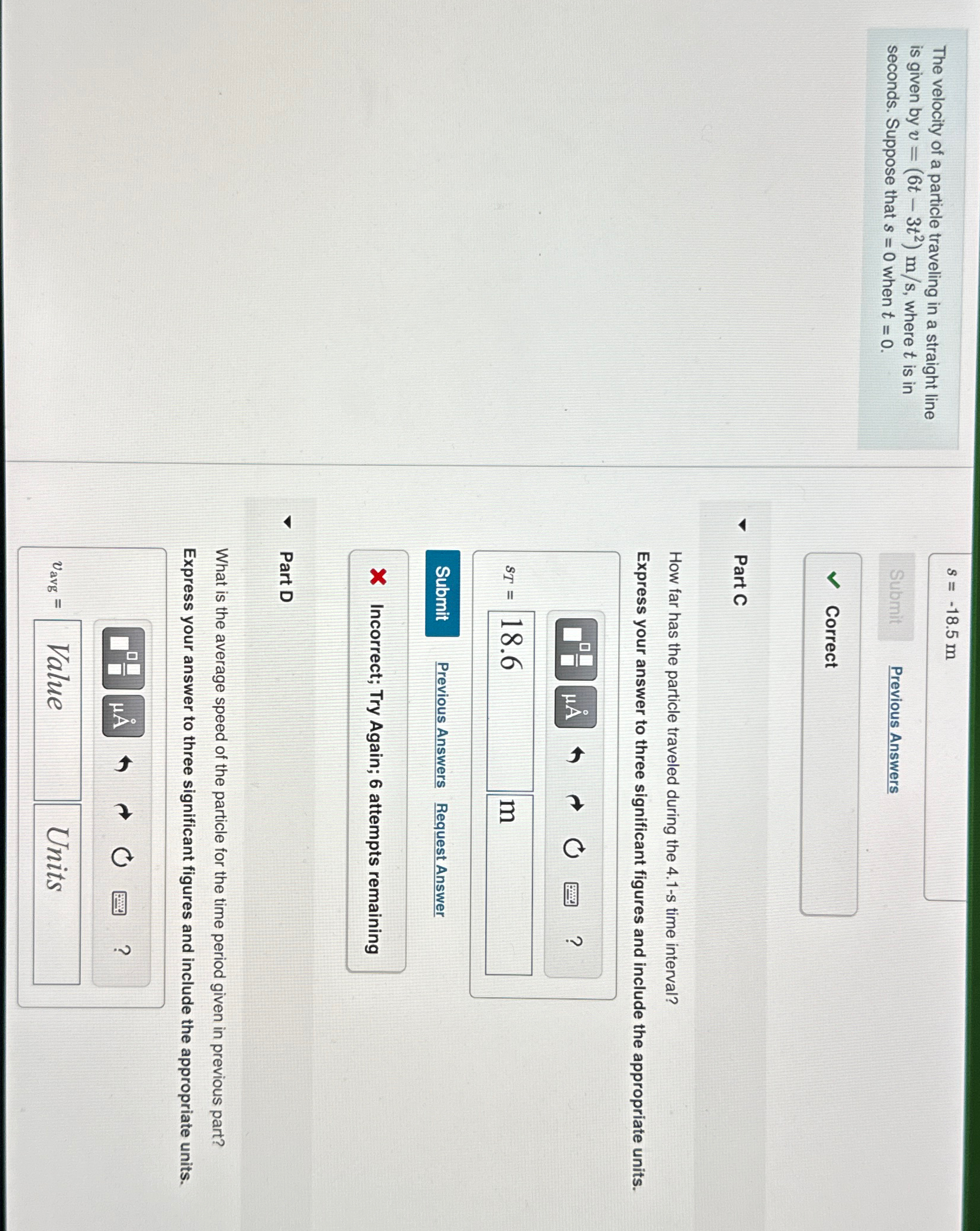 The velocity of a particle traveling in a