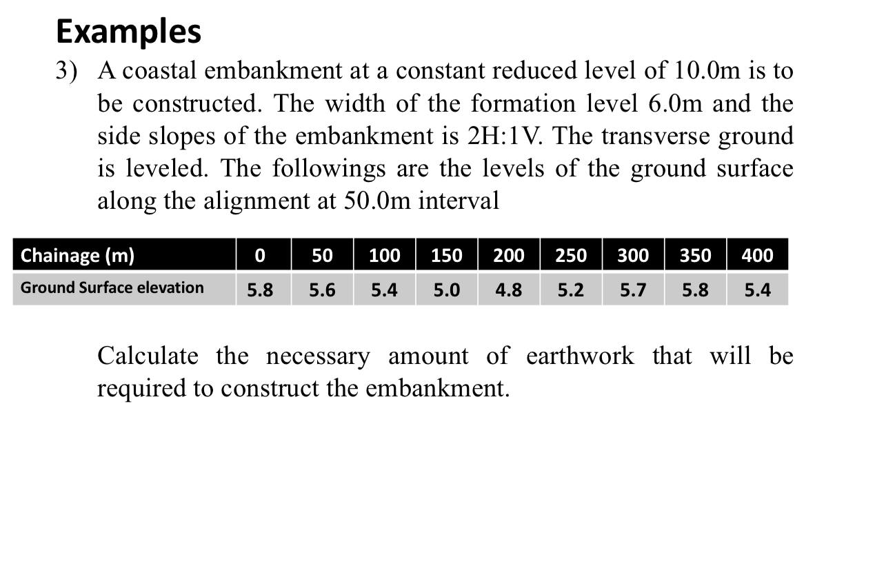 Examples A coastal embankment at a constant