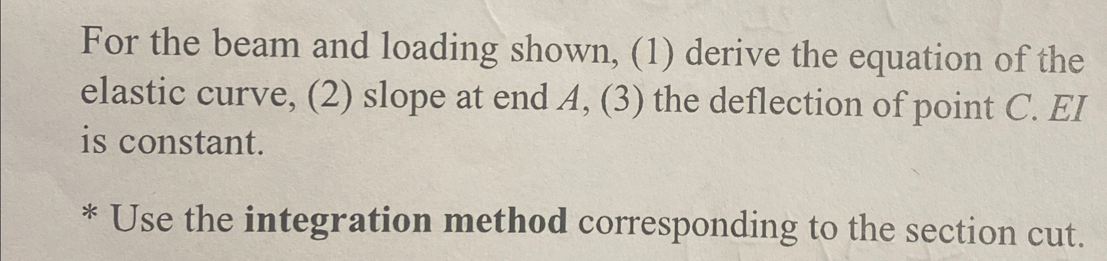For the beam and loading shown, ( 1 ) derive the