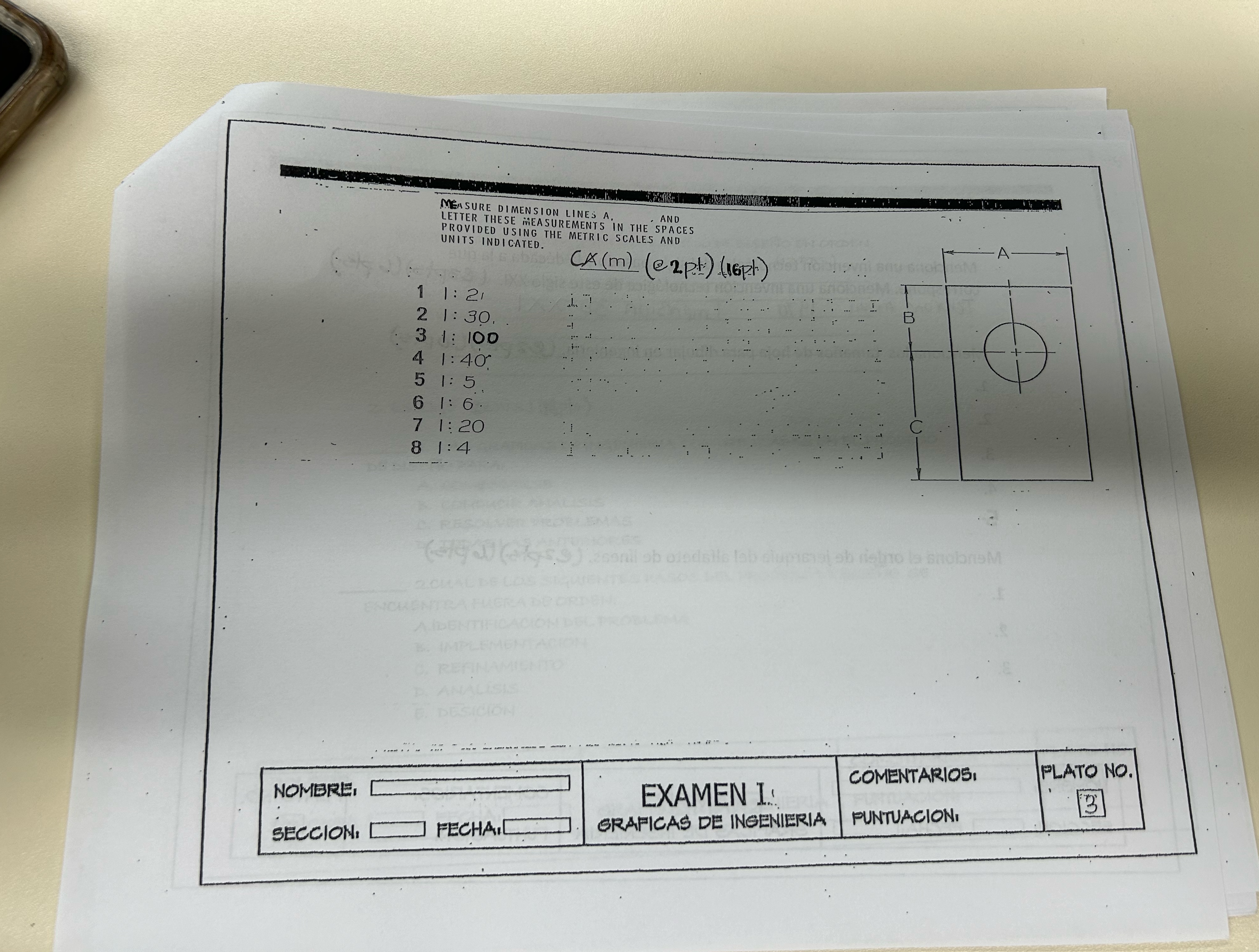 NOMERE, EXAMEN I: COMENTARIOSI PLLATO NO .