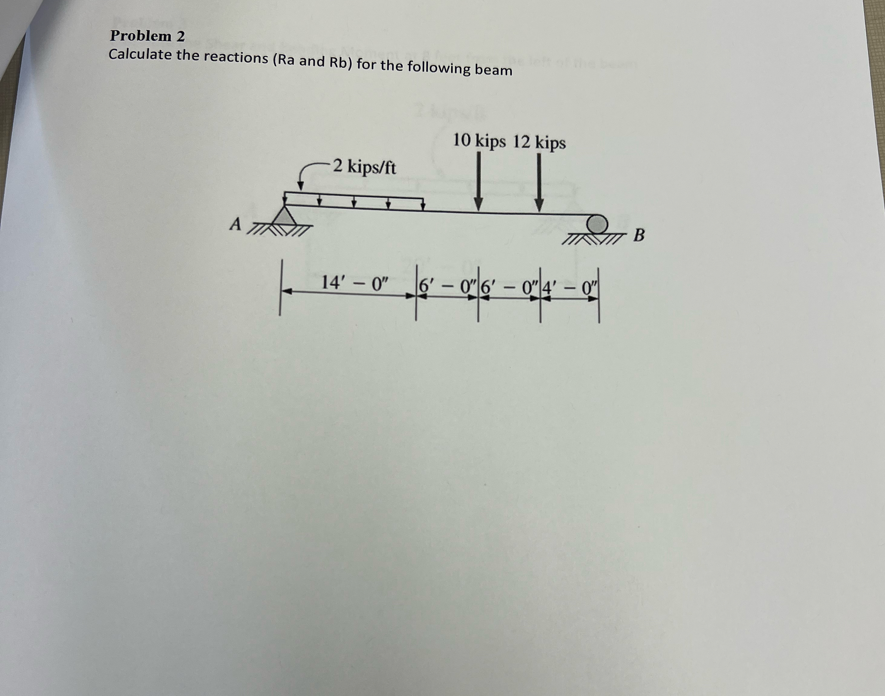 Problem 2 Calculate the reactions ( R a and R b )