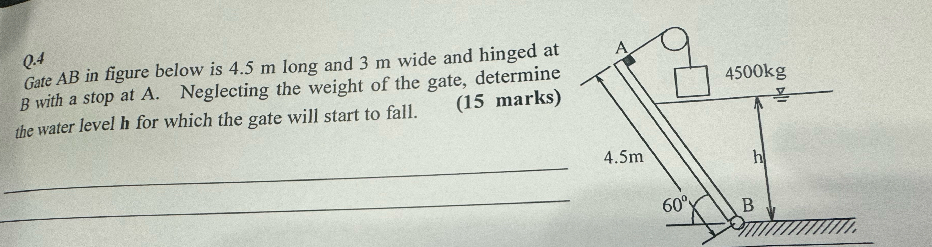 Gate A B in figure below is 4 . 5 m long and 3 m