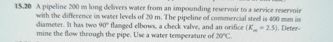 1 5 . 2 0 A pipeline 2 0 0 m long delivers water