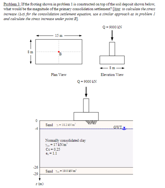 Problem 3 : If the footing shown in problem 1 is