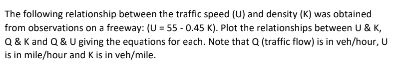 The following relationship between the traffic