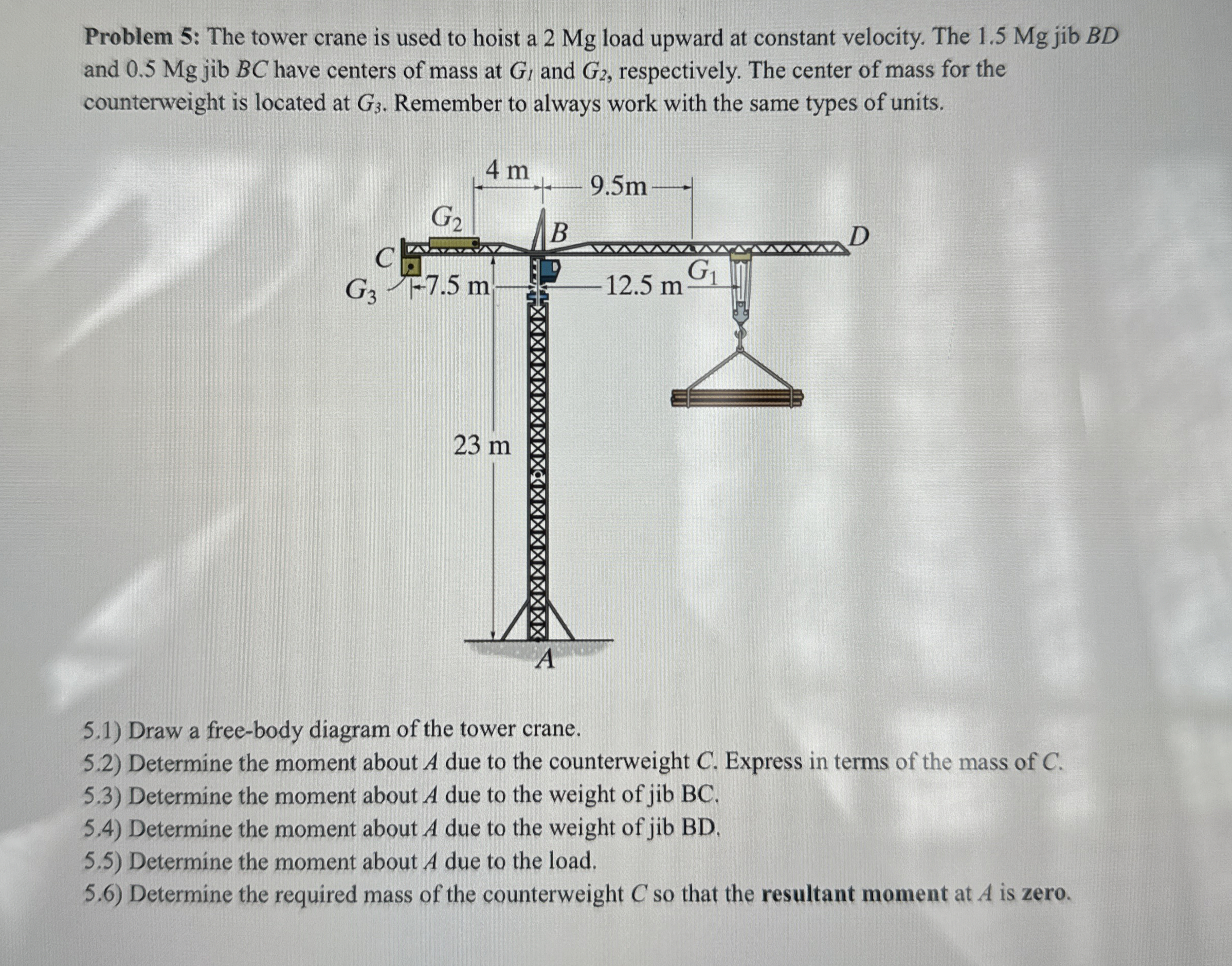Problem 5 : The tower crane is used to hoist a 2