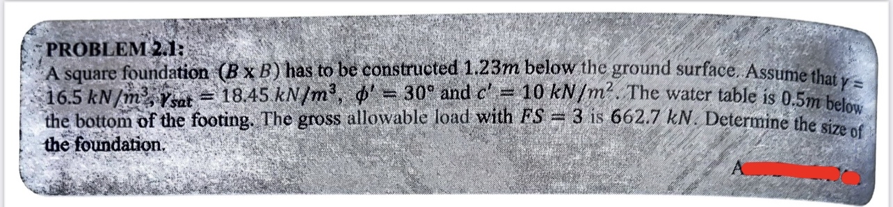 PROBLEM 2 . I: A square foundation ( B B ) has to