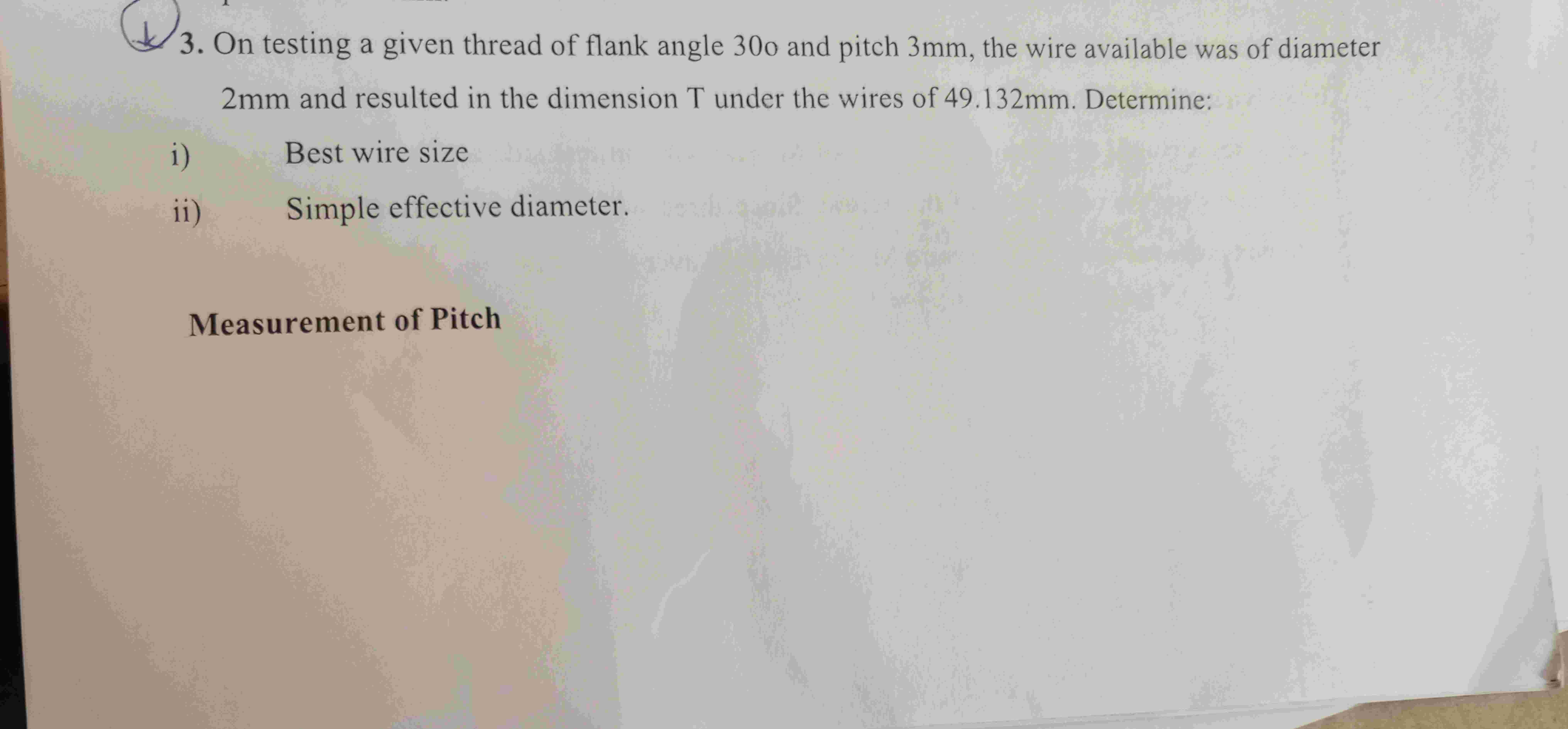 On testing a given thread of flank angle 3 0 o