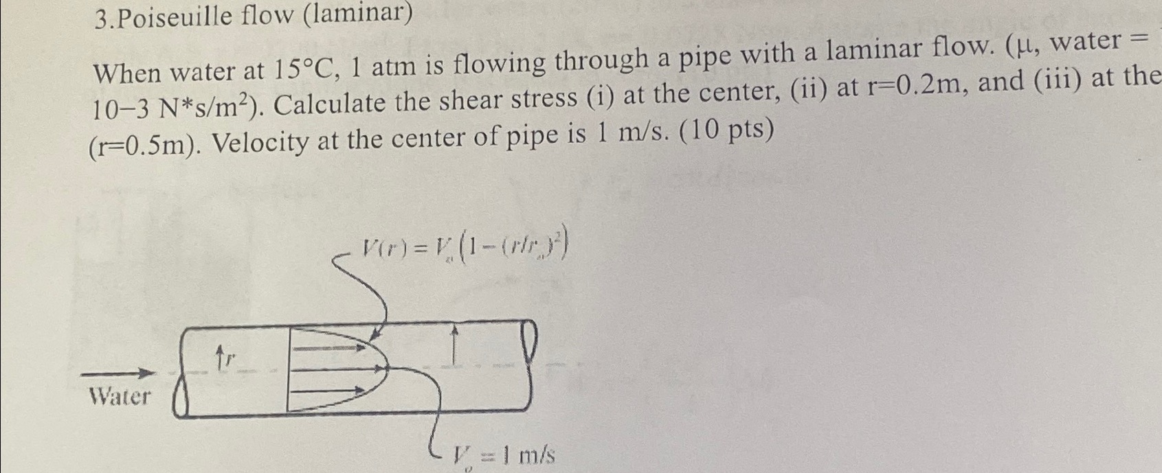 3 . Poiseuille flow ( laminar ) When water at 1 5