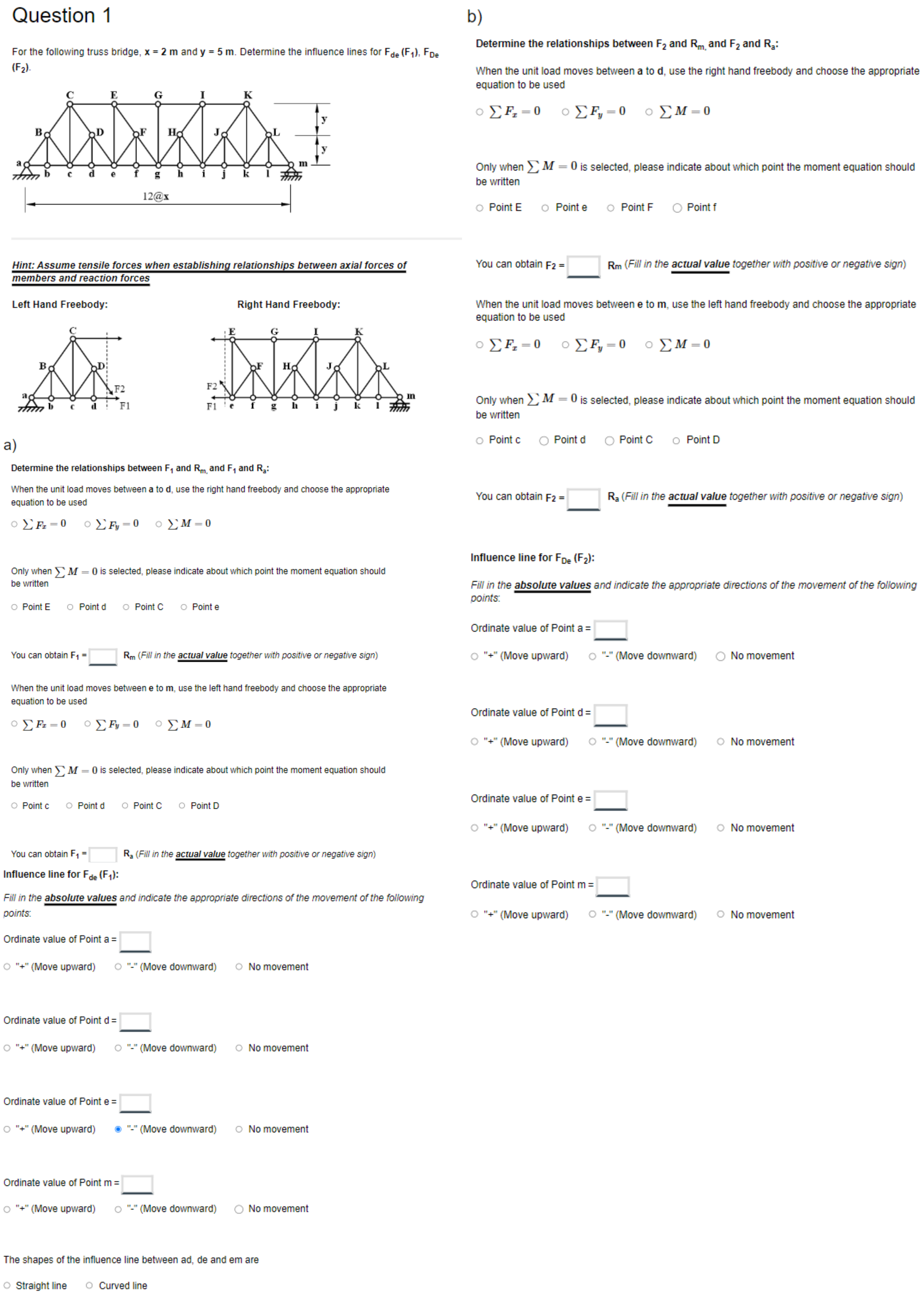 For the following truss bridge, x = 2 m and y = 5