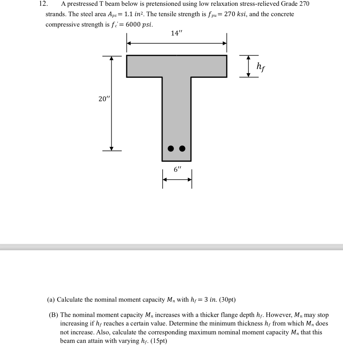 Answer all A prestressed T beam below is