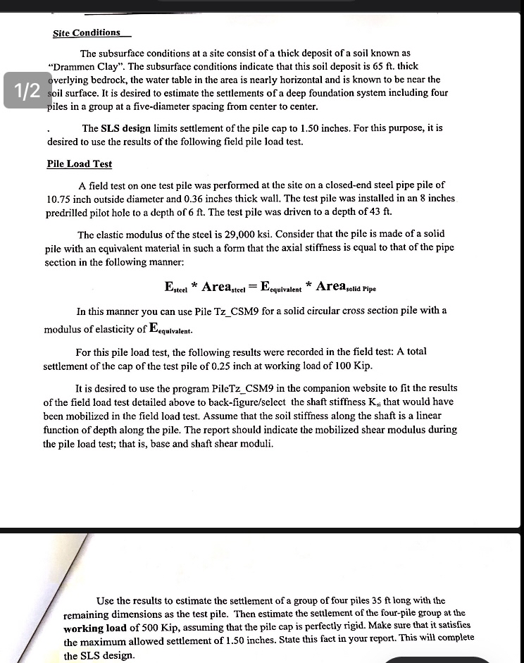 PLEASE SHOW ALL WORK!!!!! Site Conditions The