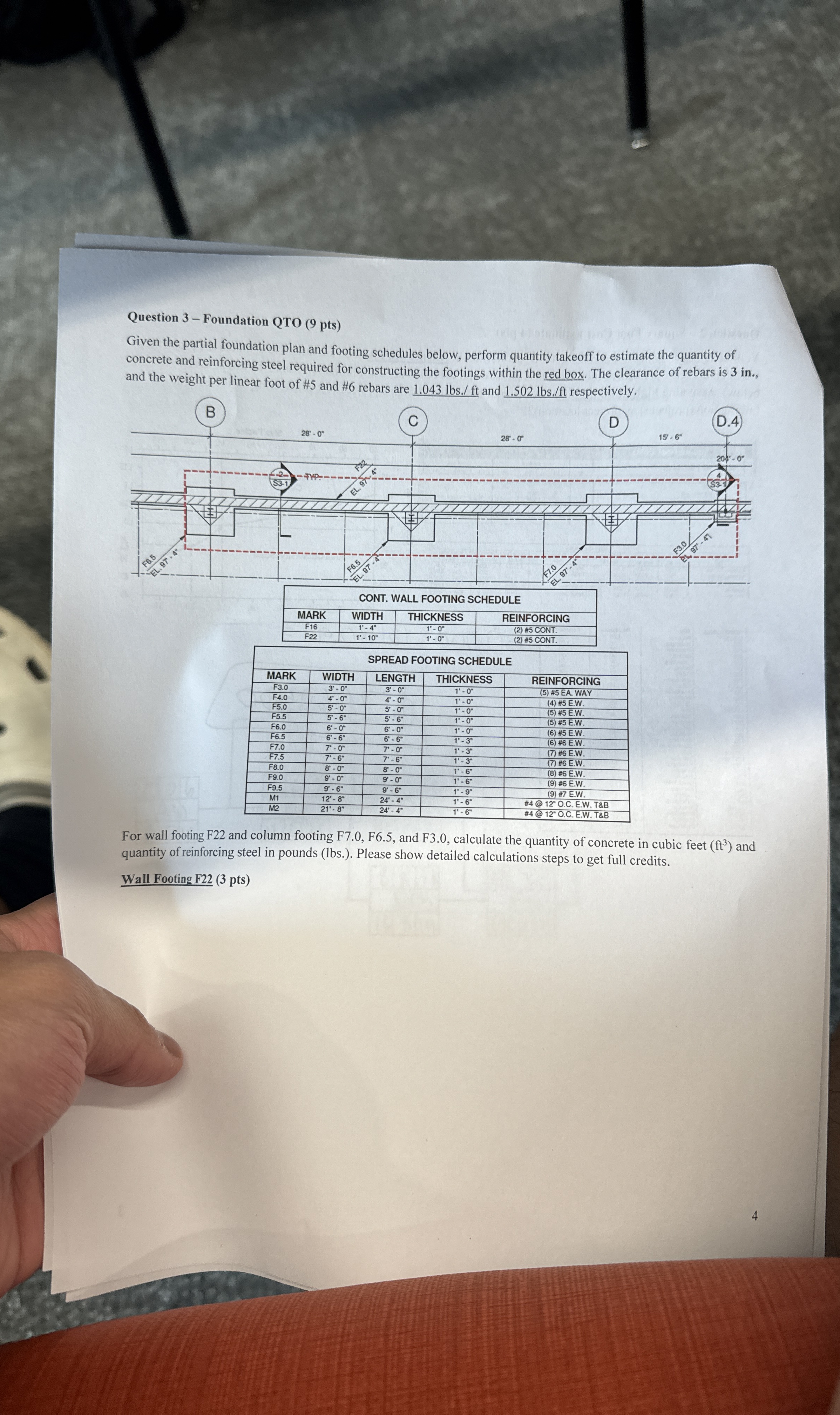 Question 3 - Foundation QTO ( 9 pts ) Given the