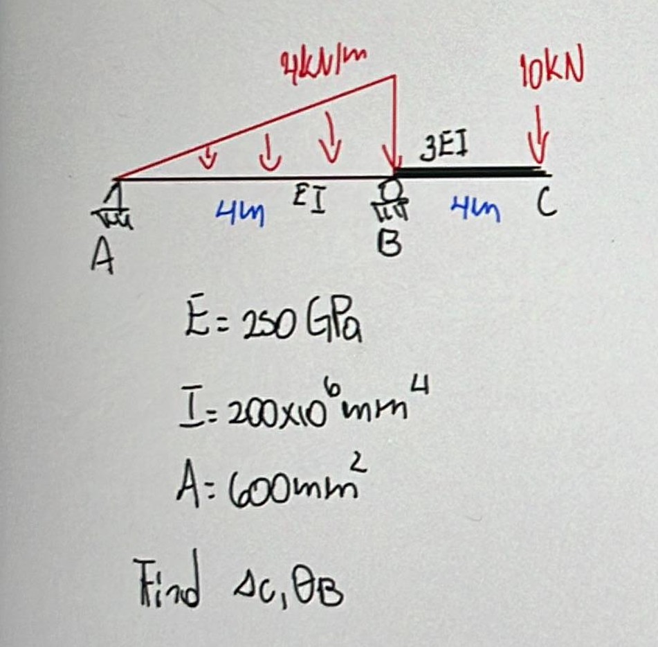 please use castigliano's theorem to find C , B