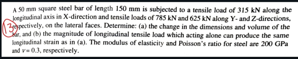 A 5 0 mm square steel bar of length 1 5 0 mm is