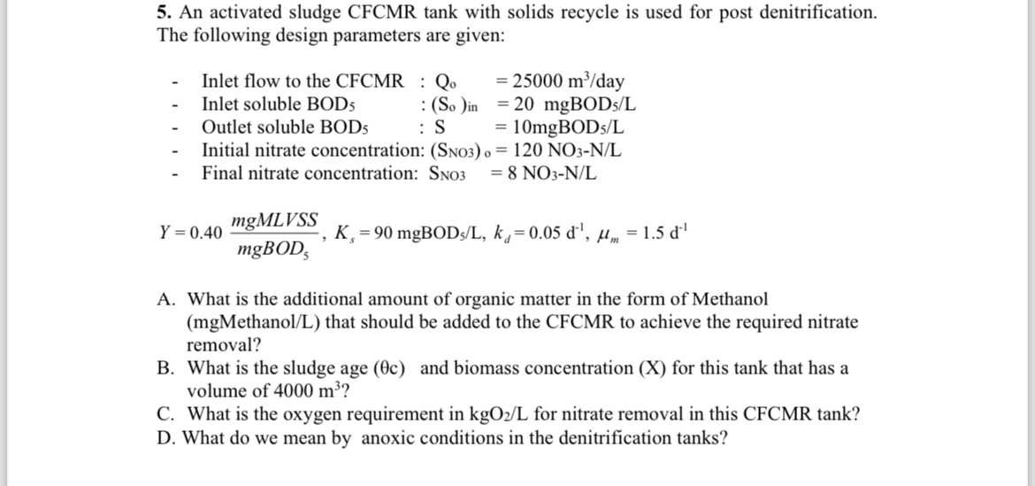 An activated sludge CFCMR tank with solids
