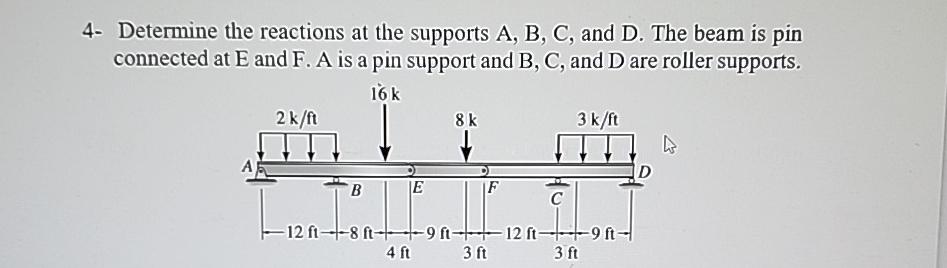 4 - Determine the reactions at the supports A , B