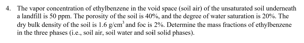 The vapor concentration of ethylbenzene in the