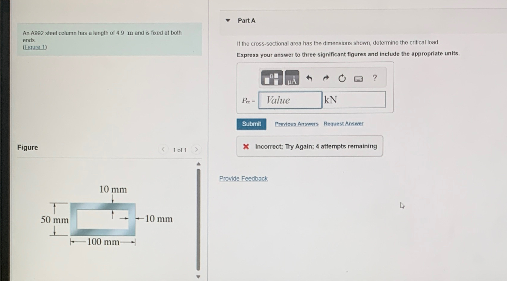 An A 9 9 2 steel column has a length of 4 . 9 m