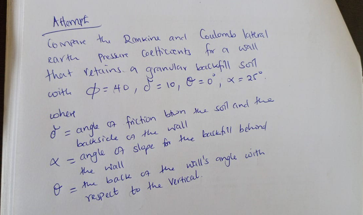 Attempt Compare the Rankine and Coulomb lateral