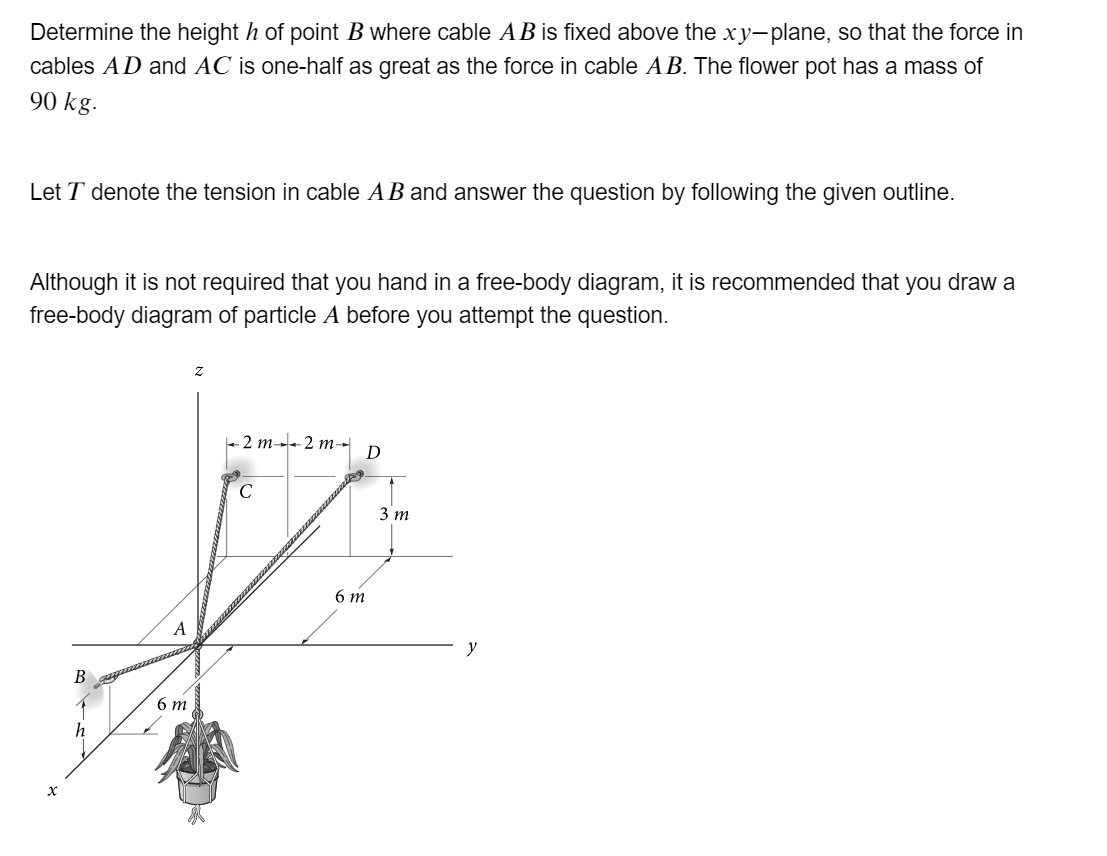 Determine the height h of point B where cable A B