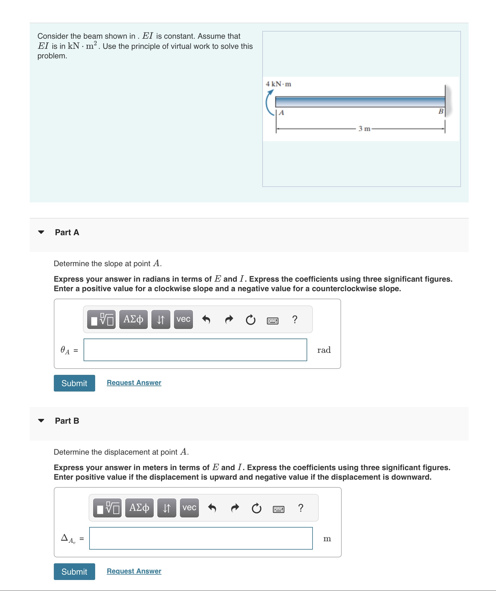 Consider the beam shown in . E I is constant.