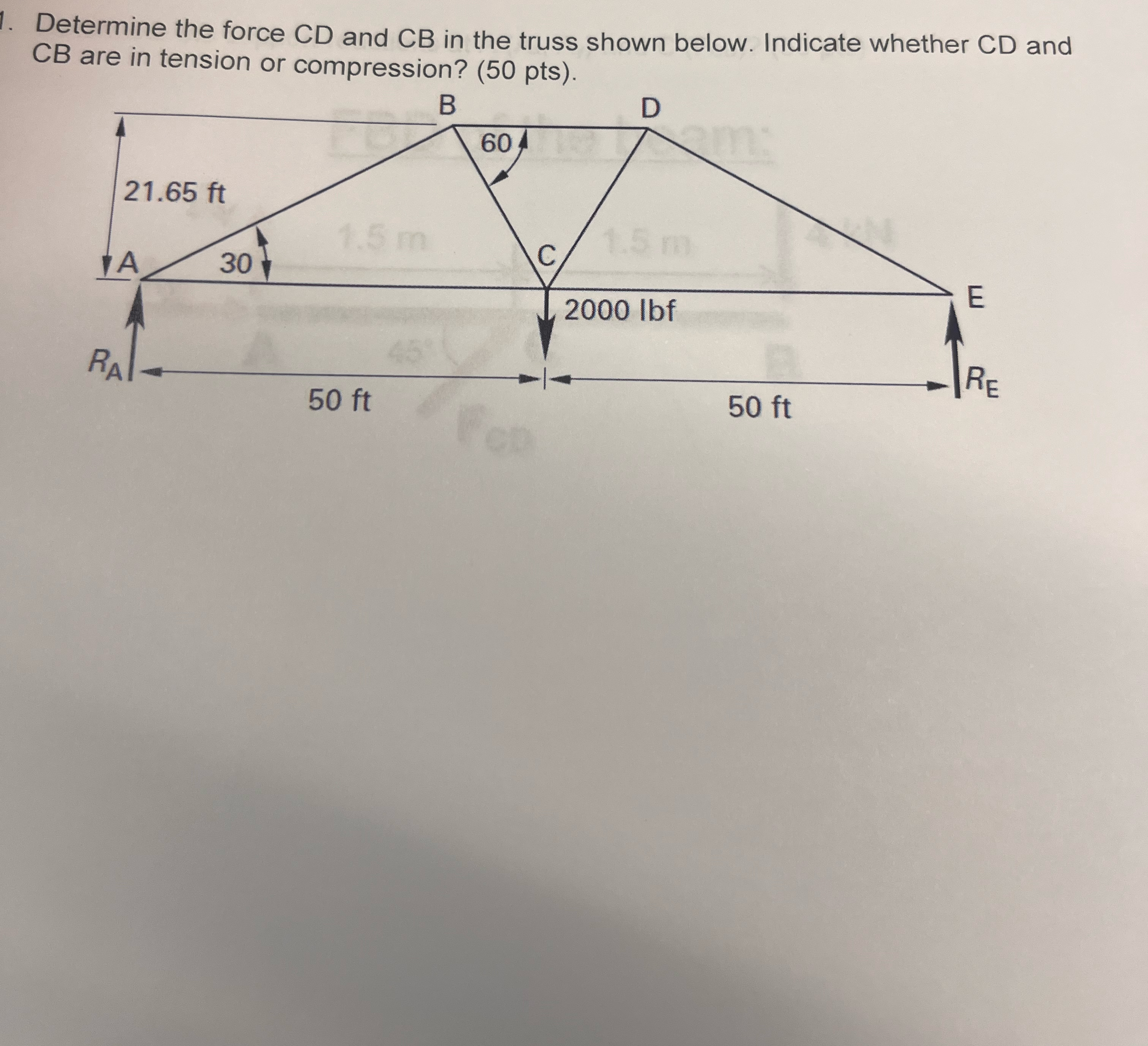 Determine the force C D and C B in the truss