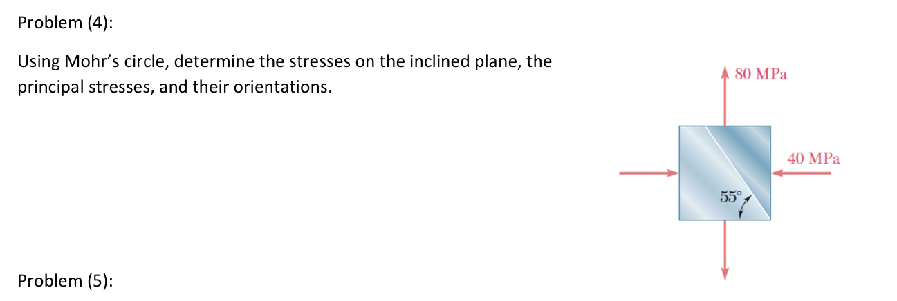 Problem ( 4 ) : Using Mohr's circle, determine