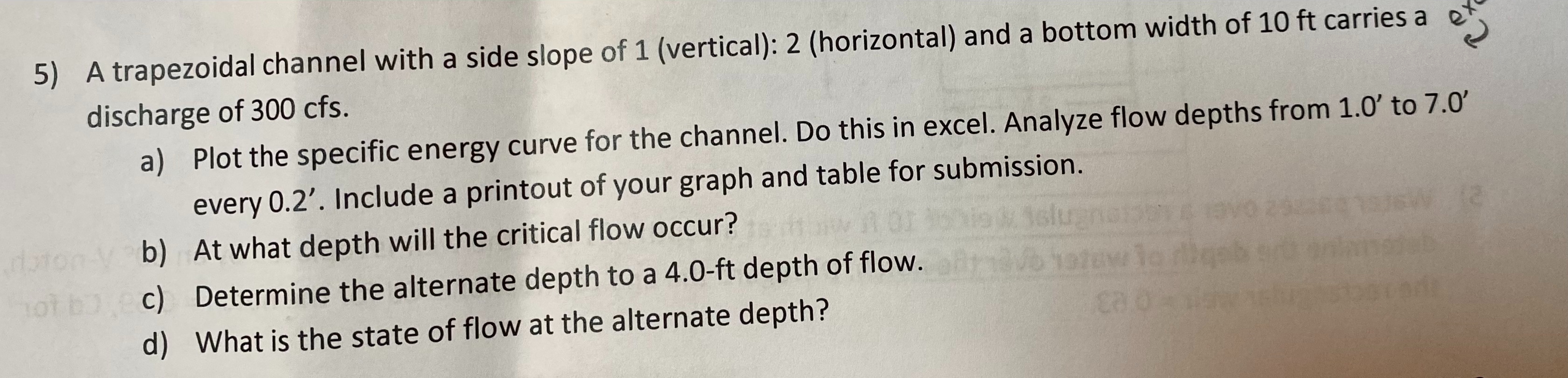 A trapezoidal channel with a side slope of 1 (
