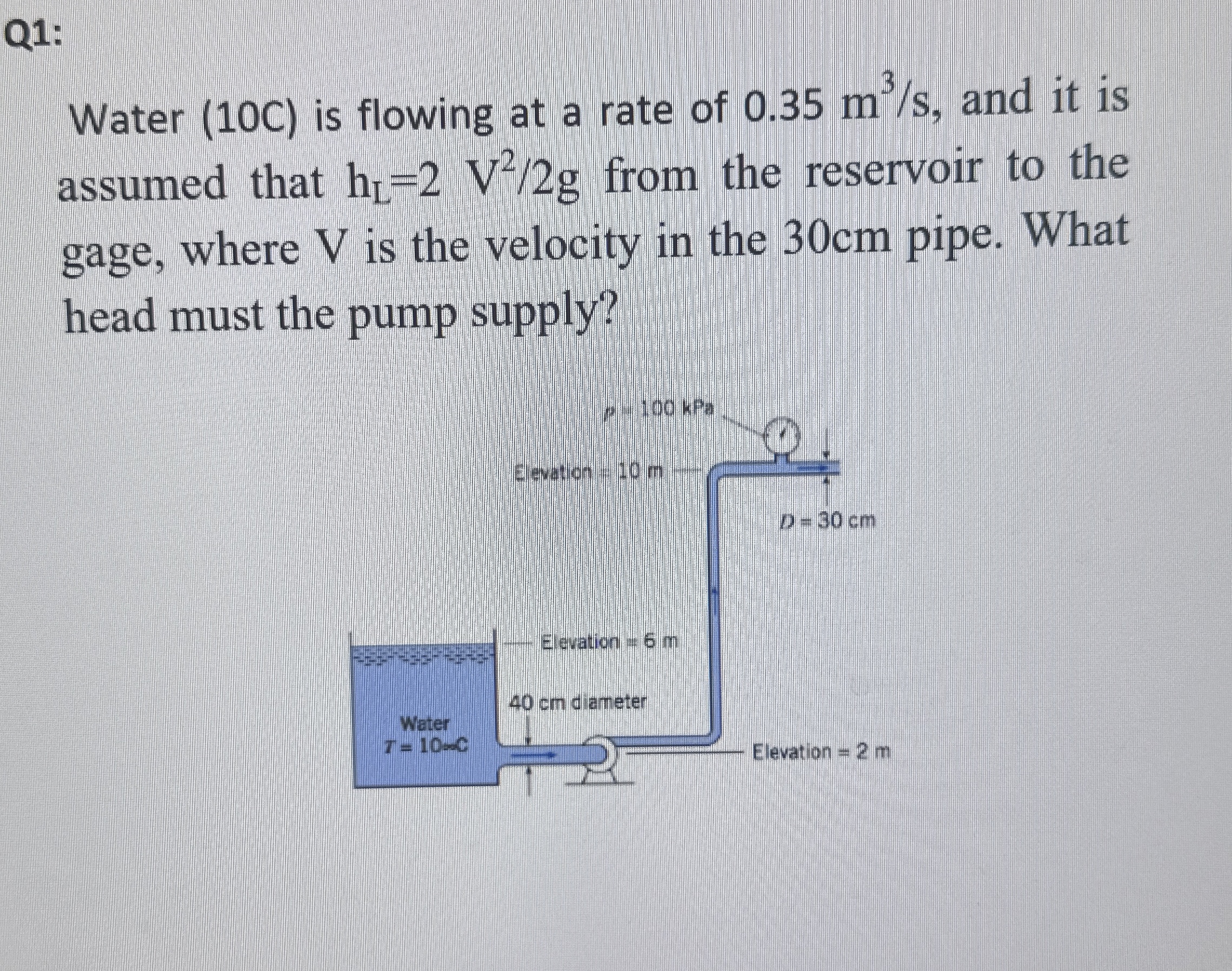 Q 1 : Water ( 1 0 C ) is flowing at a rate of 0 .