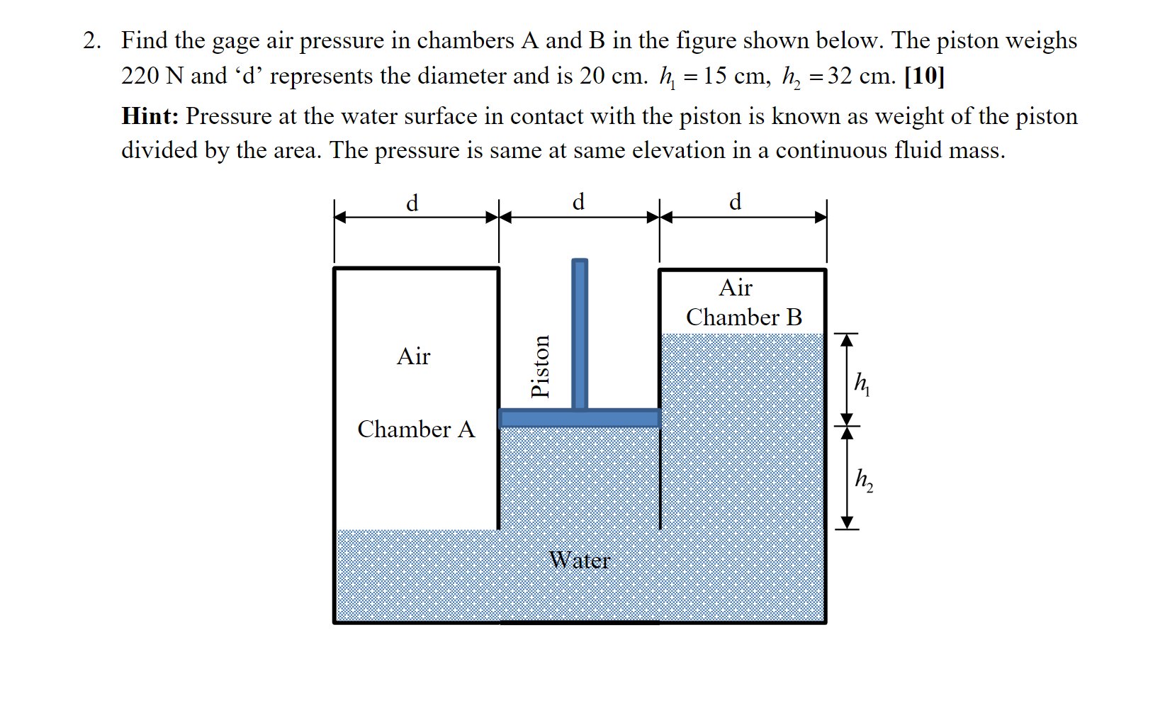 Find the gage air pressure in chambers A and B in