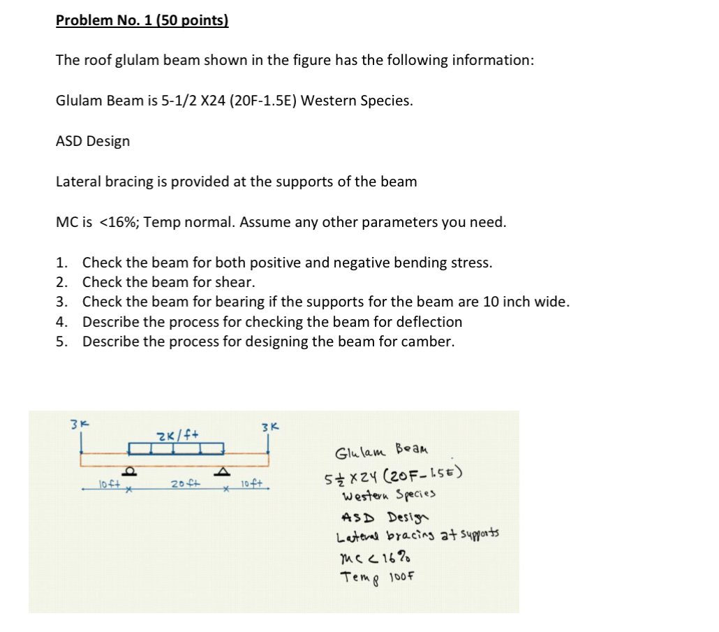 Problem No . 1 ( 5 0 points ) The roof glulam