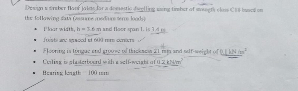 Design a timber floor joists for a domestic