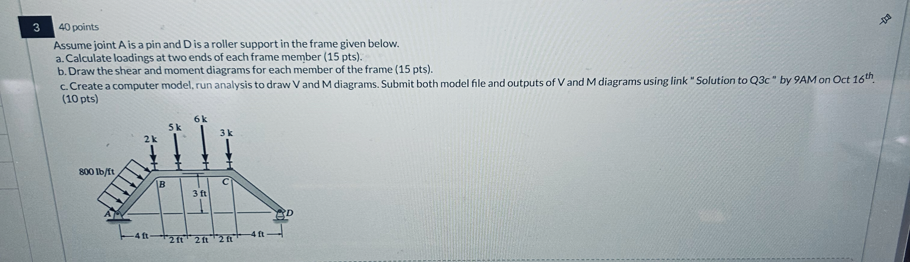 4 0 points Assume joint A is a pin and D is a