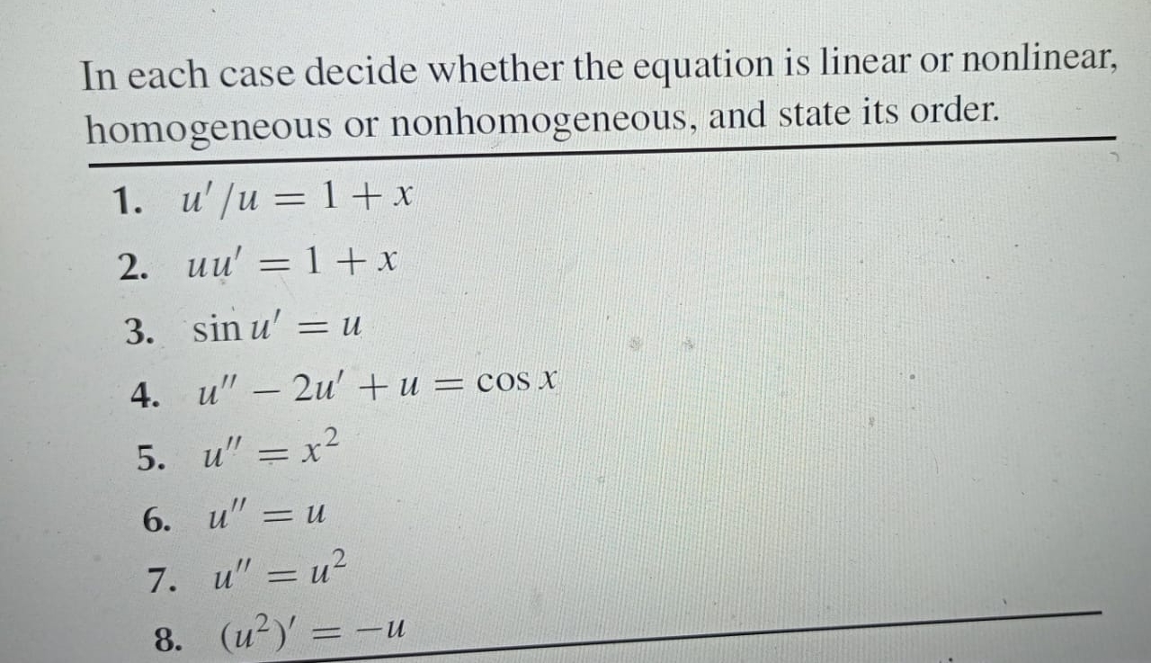 In each case decide whether the equation is