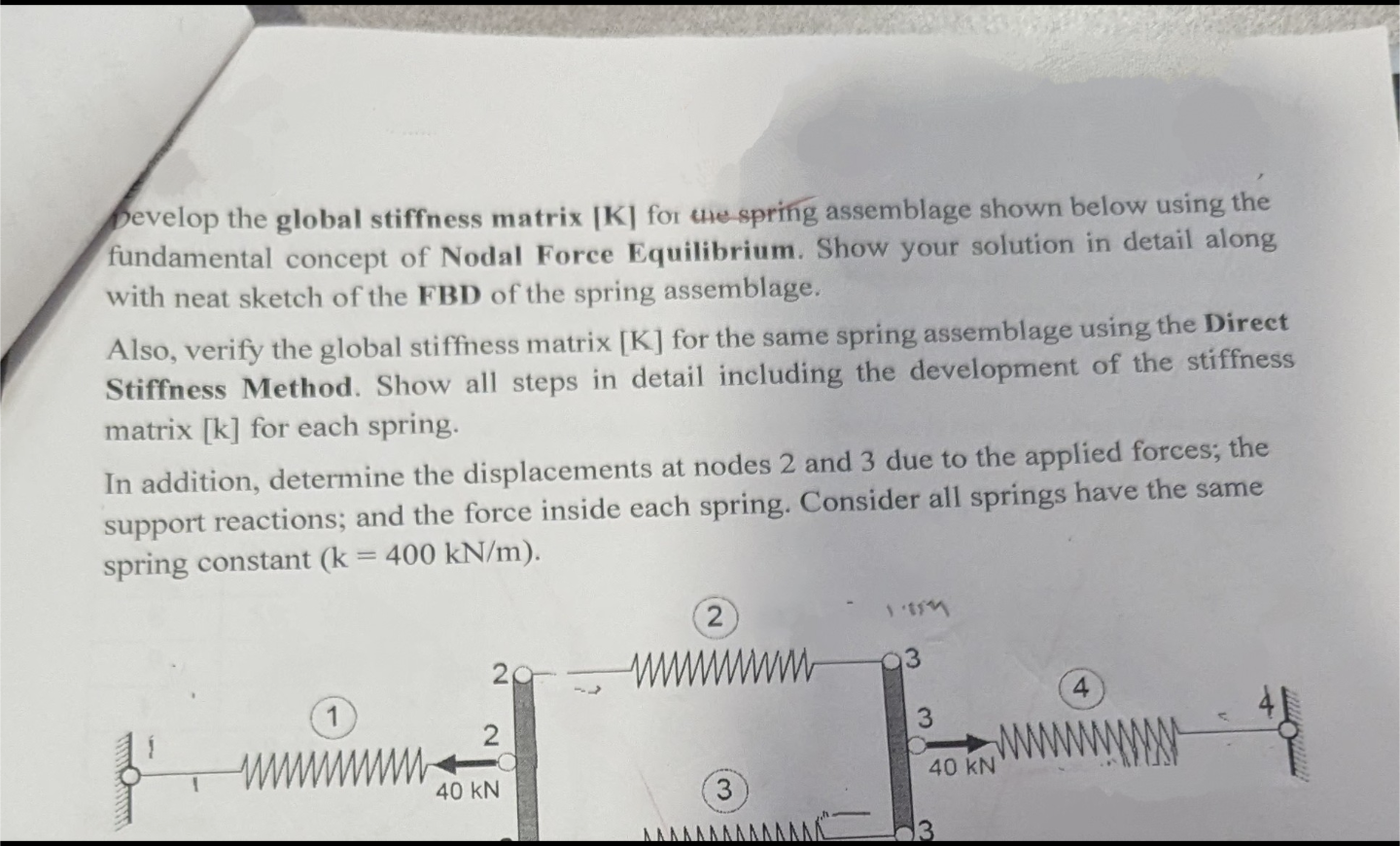 Develop the global stiffness matrix K for