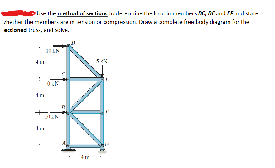 Use the method of sections to determine the load