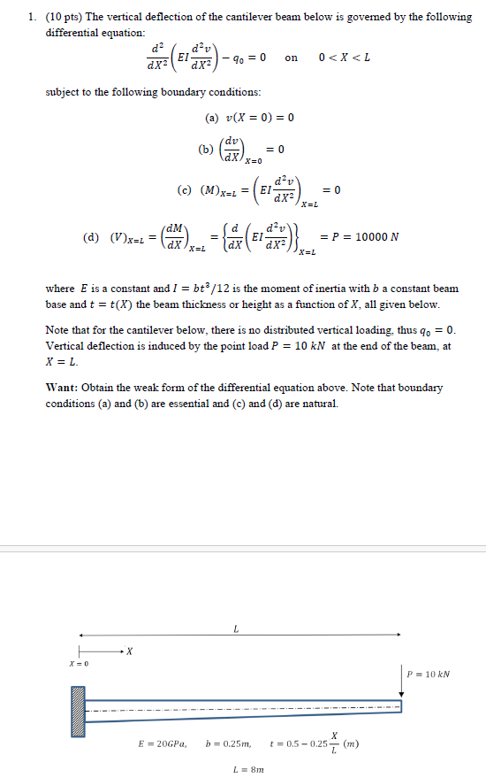 ( 1 0 pts ) The vertical deflection of the