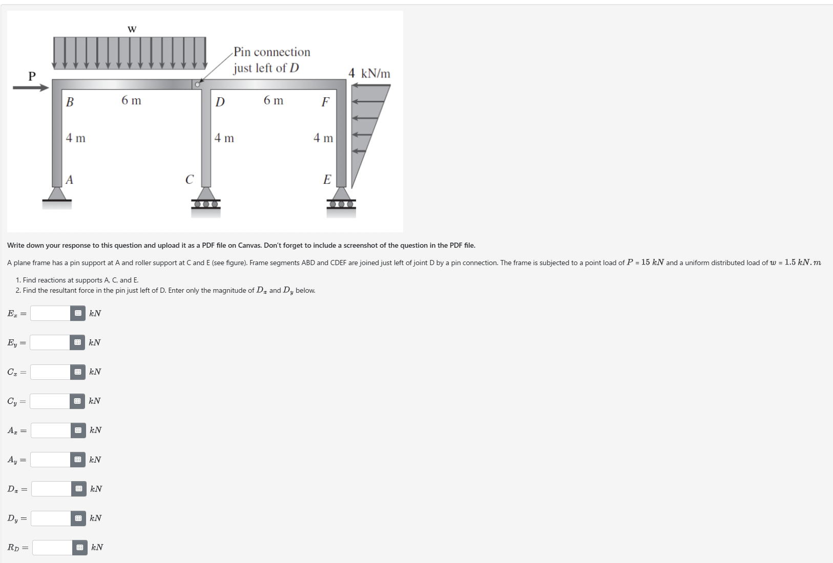 Find reactions at supports A , C , and E . A