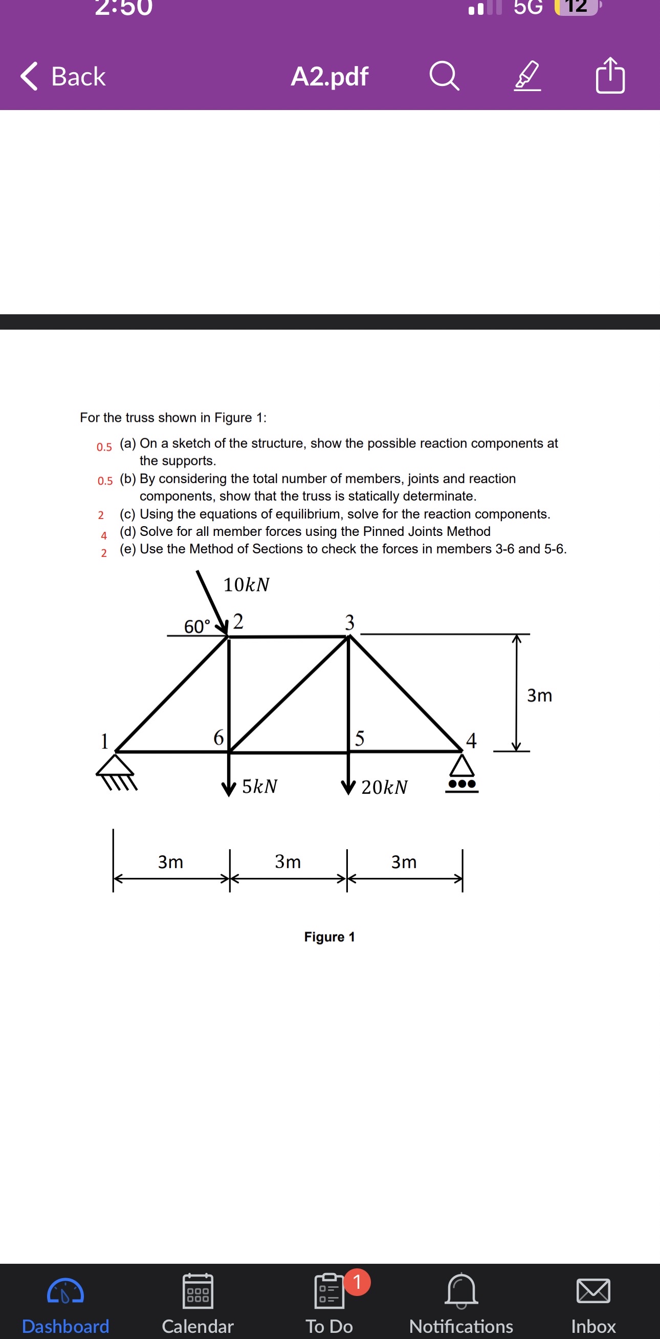 Back A 2 . pdf For the truss shown in Figure 1 :